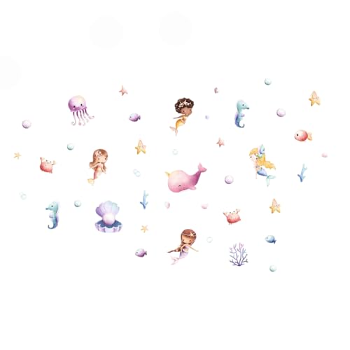 Wandtattoo Unterwasserwelt #128 – Selbstklebende Wanddekoration – Blasenfreie Anwendung, nachhaltig & PVC-frei – Meerjungfrauen (13 x 25 cm), Unterwassertiere (12–25 cm), Elemente (3–20 cm) von Klebewurm