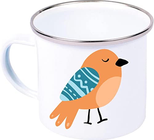 Kleckerliese Kaffeetasse Emaille Tasse Geburt Geschenk Kinder Tiere Indianer Tiermotiv, Vogel Spatz von Kleckerliese