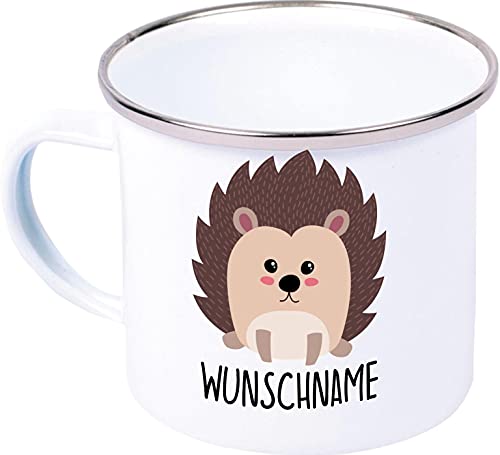 Kleckerliese Kaffeetasse Emaille Tasse Geschenk Kinder Tiermotive und Wunschname, Igel von Kleckerliese