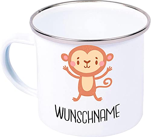 Kleckerliese Kaffeetasse Emaille Tasse Geschenk Kinder Tiermotive personalisiert Name Tiere, Affe von Kleckerliese