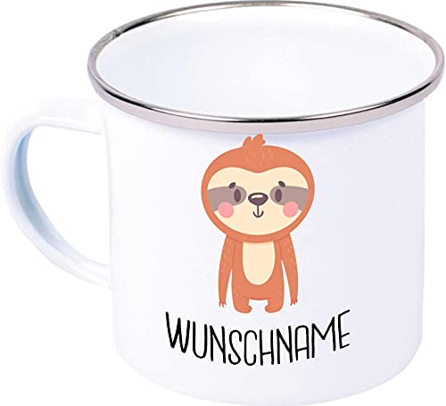 Kleckerliese Kaffeetasse Emaille Tasse Geschenk Kinder Tiermotive personalisiert Name Tiere, Faultier von Kleckerliese