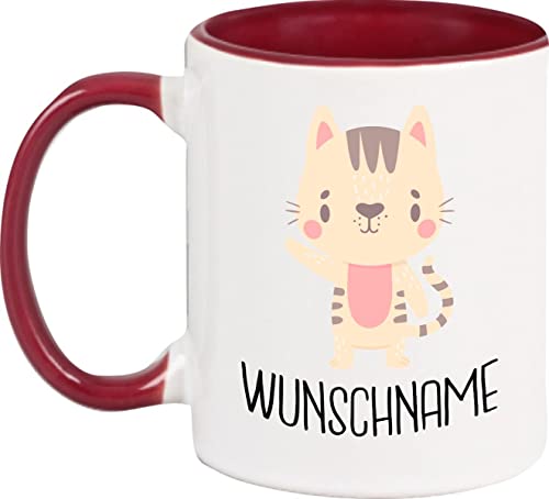 Kleckerliese Kaffeetasse Kinder Tasse Keramiktasse Kindertasse Motiv Tiermotiv Wunschname Name Tiere Katze Mietze Cat, Farbe Burgundy von Kleckerliese