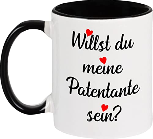 Kleckerliese Kaffeetasse Kinder Tasse Keramiktasse Kindertasse Motiv Willst du Meine Patentante Sein?, Farbe Schwarz von Kleckerliese