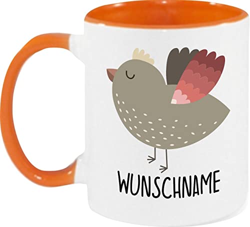 Kleckerliese Kaffeetasse Kinder Tasse Keramiktasse Kindertasse mit Tier Motiven Wunschname Wunschtext, Spatz Vogel, Farbe Orange von Kleckerliese