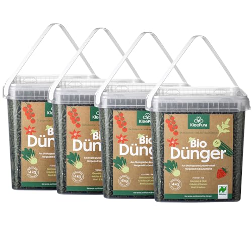 KleePura Bio Universaldünger. NATURLAND zertifiziert. Bio-Dünger für Gemüse, Kräuter, Blumen & Obst. Veganer Pflanzendünger aus Bio-Klee & Luzerne. 4 x 4 kg von KleePura