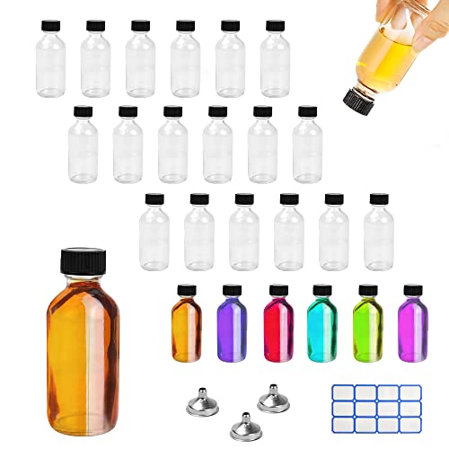 Kleemeiero 12 STK Glasflaschen 60ml Saftflasche Glas Probeflaschen Kleine Schnapsflaschen Likörflaschen Leer Likör Flaschen Mini Fläschchen mit Trichter Etikette für Whiskey- und Hochzeitsdekoration von Kleemeiero