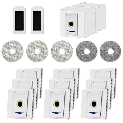 Kleemeiero 17 Stück Zubehörset für Ecovacs Deebot T30 Omni / T30 Pro Omni Saugroboter, 10 Stück Ecovacs Staubbeutel 3L Grosse Kapazität, 2 Hepa Filter, 5 Wischtücher Saugroboter Ersatzteile Zubehör von Kleemeiero