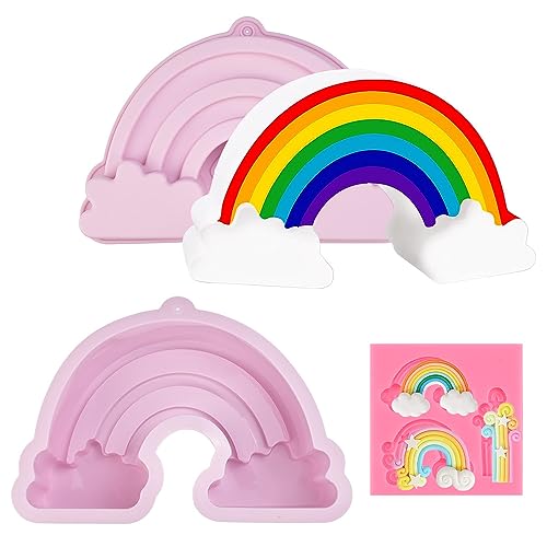 Kleemeiero 2 Stücke Regenbogen Kuchenform Backform Regenbogen Silikonformen Silikon Rainbow Motivform Backform Wolken Kindergeburtstag 3D Kuchenbackform für DIY Brot Kuchen Schokolade (2 Typen) von Kleemeiero