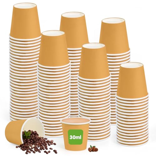 Kleemeiero 200 Stück Pappbecher Espresso klein 30ml Kaffeebecher Coffee-to-Go Papptrinkbecher Kraftpapier Becher Papierbecher 30 ml Einwegbecher Einweg Becher für Kaffee Tee Erfrischungsgetränke von Kleemeiero
