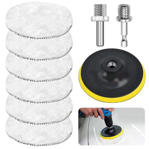 Kleemeiero 6 Stück Polieraufsatz Akkuschrauber Wolle Polierscheibe 125mm Polierpads Polierhauben mit Klett Polieraufsatz Winkelschleifer Polierpad Polierset Pad für Poliermaschine Auto Polierauto von Kleemeiero