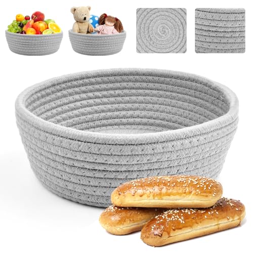 Kleemeiero Brötchenkorb Brotkorb Geflochten Aufbewahrungskorb Geflochten Baumwollseil Brotkörbchen Klein Brötchen Korb Deko Runde 22cm Ø Brotschale Frühstück Flechtkorb zum Servieren von Gebäck-Grau von Kleemeiero