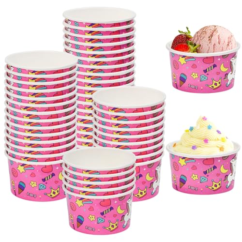 Kleemeiero Eisbecher Pappe 50 Stück Candybar Eis Becher to go Pappbecher 150ml Einweg Papier Dessertbecher 5oz Candy bar Becher Papierbecher Eisbecher aus papier für Gefrorenen Joghurt Suppe Speisen von Kleemeiero