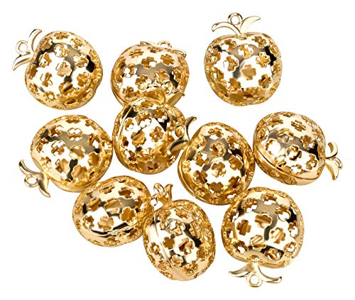 Kleenes Traumhandel Motivglöckchen-Set: 10 Stück, goldfarbener Apfel, 25x25 mm inkl. Öse von Kleenes Traumhandel