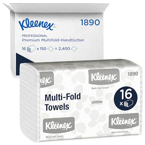 Kleenex Handtücher 1890 – Papierhandtücher – 16 Packungen Falthandtücher x 150 weiße Papiertücher (insges. 2.400) von KLEENEX