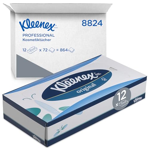 Kleenex Kosmetiktücher in Taschentücher Box 8824, 3-lagige Kosmetiktücher, mit FSC-zertifiziertem Papier, weiß, parfümfrei - 12 x 72 (864 Papiertaschentücher) von KLEENEX