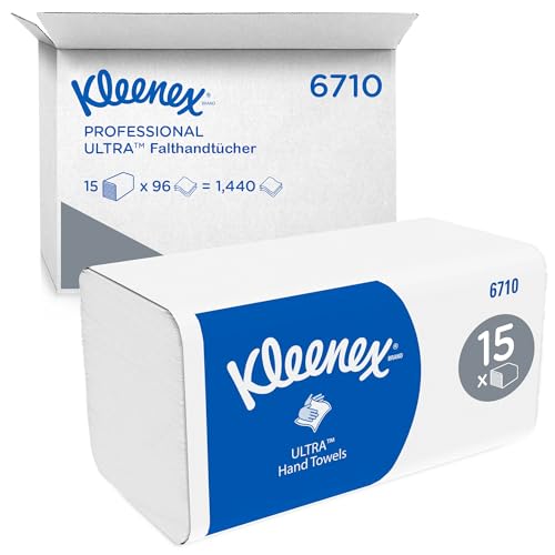 Kleenex Ultra Papierhandtücher mit Interfold Faltung 6710 – 3-lagige Papiertücher mit V-Faltung – 15 Packungen x 96 Handtücher(1.440 Falthandtücher),weich, komfortabel, ultra-absorbierend und reißfest von KLEENEX