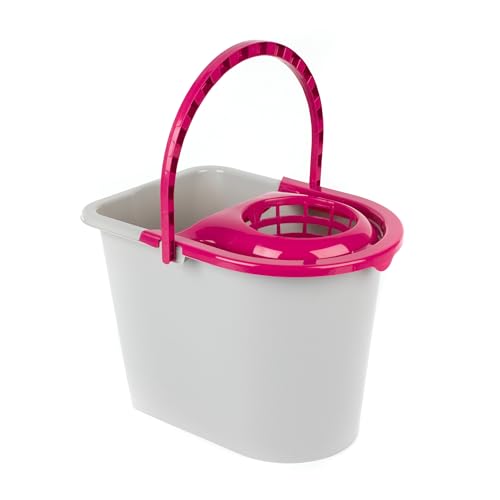 Kleeneze® KL062598EU Eimer mit Wringfunktion und Tragegriff, 14 l, Kunststoff, grau/pink von Kleeneze