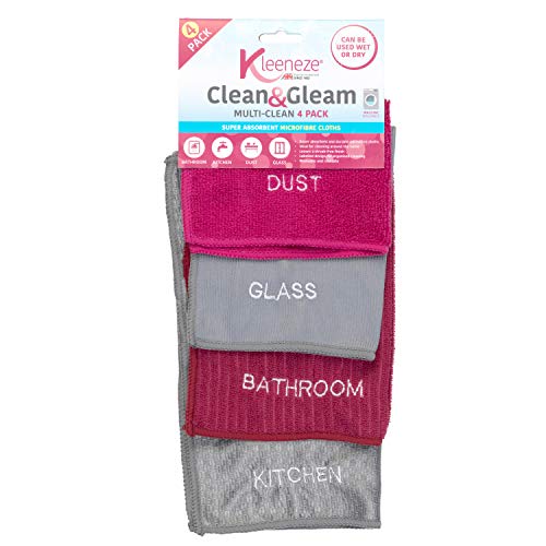 Kleeneze KL068118EU Staubtücher – 4er-Pack Mikrofaser-Reinigungstücher, saugfähig für Schmutz und Staub, chemikalienfreie, Reinigungstücher für mehrere Oberflächen, streifenfreie Badezimmer, Küchen von Kleeneze