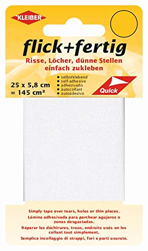 Kleiber 43074 Flick + fertig Selbstklebender Nylon Ausbesserungsflicken, 100% Polyamid, weiß 25 x 5,8 x 0,02 cm, (145 cm²) von Kleiber