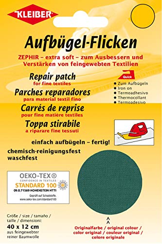 Kleiber + Co.GmbH Aufbügel-Flicken Zephir, 12 Grün (Pack of 2), ca. 40 cm x 12 cm von Kleiber