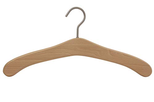 Garderobenbügel Kleiderbügel Holzkleiderbügel 1060 Premium Natur Nickel matt, 45 cm breit, Hakenöffnung 42 mm von Kleiderbügelprofi.de