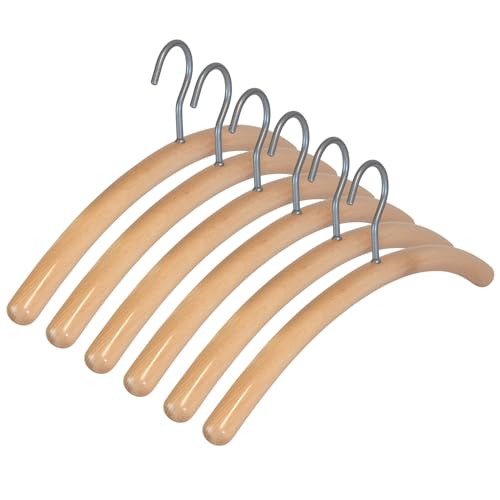 Kleiderbügelprofi.de 6er Garderobenbügel Set 502 natur sl 45 cm breit Buchenholz 26 mm Auflagebreite silber matt lackierter Haken von Kleiderbügelprofi.de