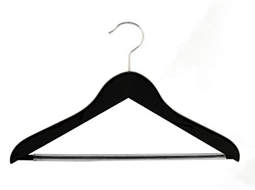 Holzbügel für Anzüge und Zweiteiler mit Steg, flach, 45 cm, schwarz, 5 Stück von Kleiderbuegelshop24