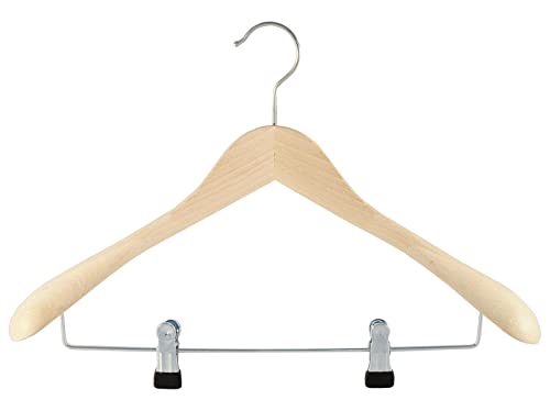 Holzbügel für Anzüge und Zweiteiler mit Clip, breit, 50 cm, Natur, 5 Stück von Kleiderbuegelshop24