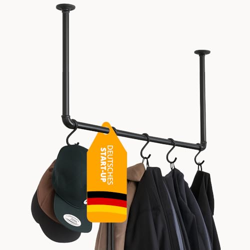 KLEIDEREISEN Kleiderstange deckenmontage - Traglast über 60kg - Geeignet als Garderobe im Flur, Eingangsbereich, Ankleidezimmer - industrial Garderobenstange schwarz von Kleidereisen