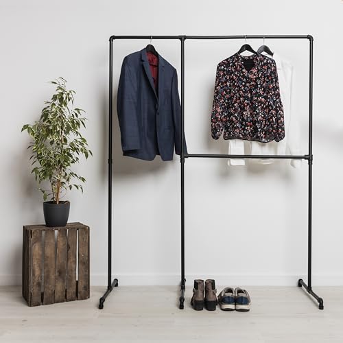 Kleidereisen industrial Garderobe freistehend - begehbarer Kleiderschrank für das Schlafzimmer - Garderobenständer schwarz für den Flur oder das Ankleidezimmer - 3 Parteien von Kleidereisen