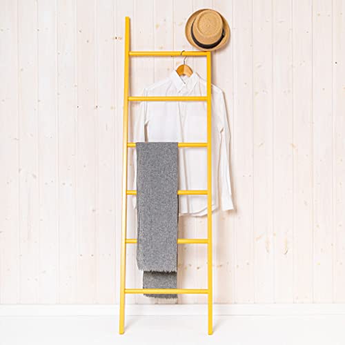 Kleiderleiter | Handtuchleiter volllackiert in Gelb (Honey) | 171 x 47 x 5,5 cm | 6 Sprossen | Ablage für mehr Ordnung im Bad & Schlafzimmer | vollständig aufgebaut | Handarbeit aus Deutschland von Kleiderleiter