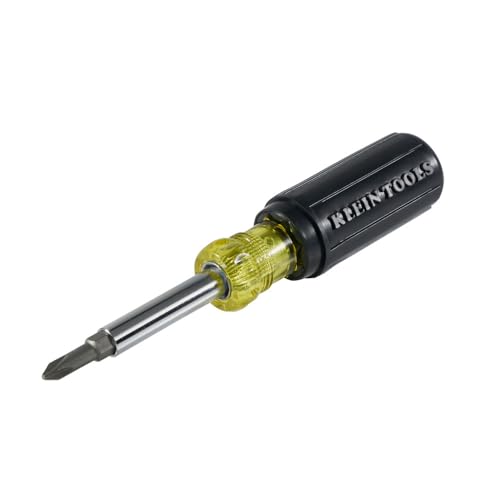 Klein Tools 32476 5-in-1 Multi-Bit-Schraubendreher, Schlitz, 2 Philips, 1 Muttern-Treiberspitze, gelb/schwarz, S von KLEIN TOOLS