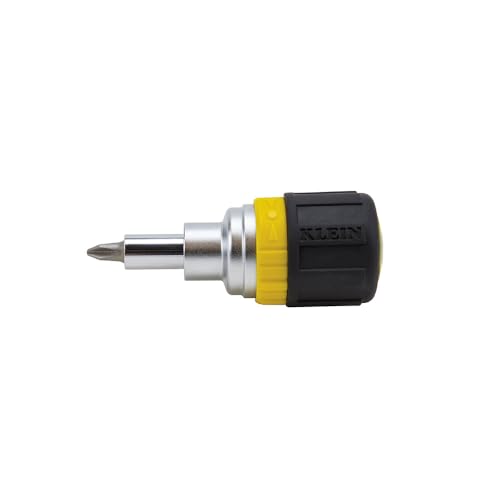 Klein Tools, 32593, Multi-Bit-Ratschen-Schraubendreher, 6-in-1, Kurzwerkzeug mit Kreuzschlitz- und Schlitz-Bits und 2 Steckschlüssel-Größen von KLEIN TOOLS