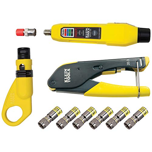 KLEIN TOOLS Koax-Installations- und Kabeltest-Set mit Crimpzange, Abisolierer, Tester und F-Steckern VDV002-818 von Klein Tools