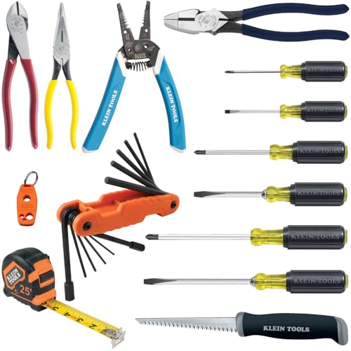 Klein Tools 80088 Tradesman Fixed Blade Driver und Zange Kit mit Abisolierzange, Maßband, Zubehör für Baustellenbedürfnisse, 14-teilig von KLEIN TOOLS