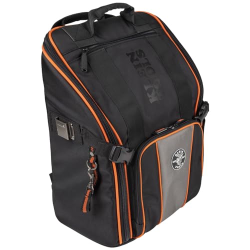 Klein Tools Rucksacktasche, robuster Werkzeug-Organizer, 21 Taschen und großer Innenraum, inklusive Taschenlampe mit Arbeitslicht 55655 von Klein Tools