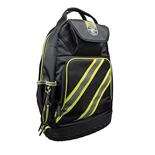 Klein Tools Pro 55597 Rucksack, für Elektriker, hohe Sichtbarkeit, 39 Taschen und geformte Basis, kleine Werkzeuge Schwarz Reflektierend Grau Grüne Akzente 20-Inch von Klein Tools