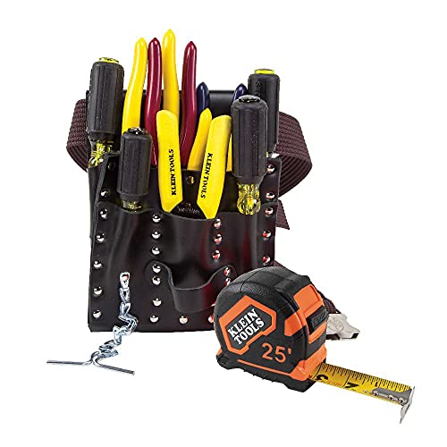 Klein Tools 5300 Werkzeugset, Elektriker Werkzeugset mit 4 Schraubendrehern, 4 Zangen, Maßband, Abisolierzange, Werkzeugtasche, Werkzeuggürtel, 12-teilig von Klein Tools