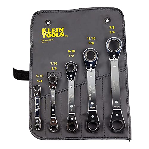 Klein Tools 68245 Umschaltknarren-Ringschlüssel-Set, 5-teilig, schwarz, hergestellt in den USA von Klein Tools