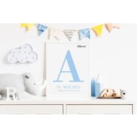 Geburtsposter Junge | Geschenk Zur Geburt Taufe Namensposter Baby Buchstaben Poster Kinderzimmer Bild Wanddeko Personalisiert von KleinFeinDesign