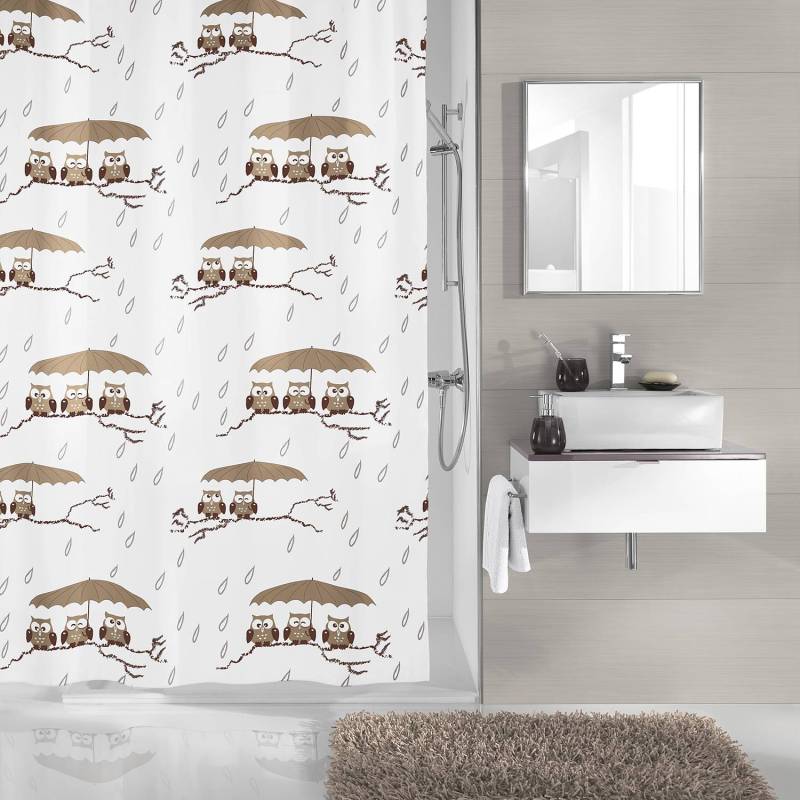 home24 Duschvorhang Eulen Polyester Beige 180 x 180cm von home24