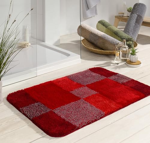 Kleine Wolke Badteppich Joana (LBH 90x60x2 cm) LBH 90x60x2 cm rot Badematte Badvorleger Duschvorleger Duschmatte Badeteppich von Kleine Wolke