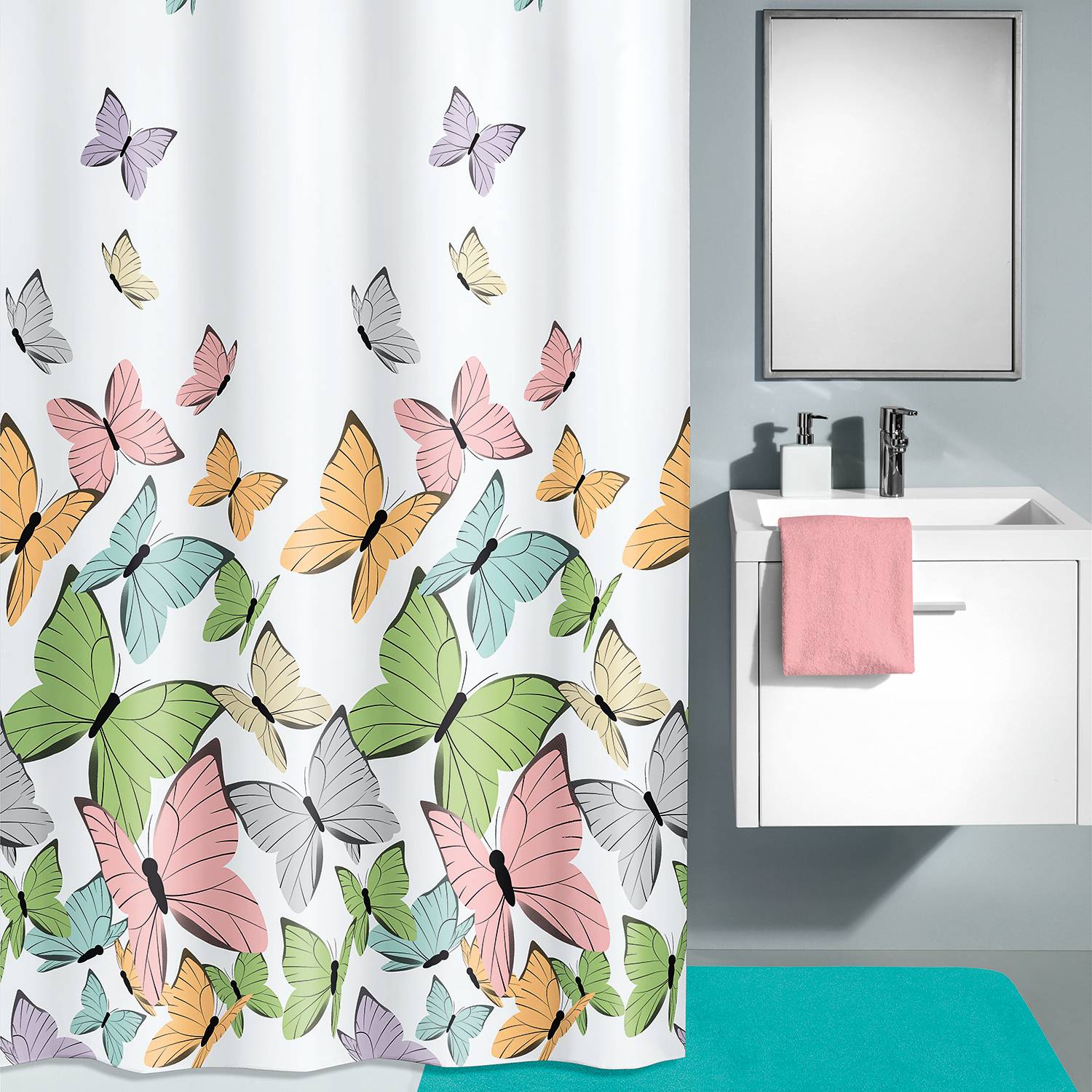 Kleine Wolke Duschvorhang Butterflies Weiß/Mehrfarbig Polyester 180x200 cm (BxH) von Kleine Wolke