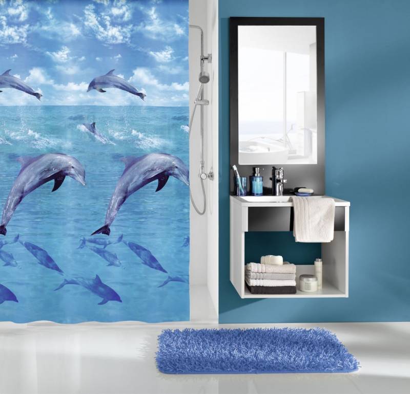 Kleine Wolke Duschvorhang Dolphin multicolor, 180 x 200 cm von Kleine Wolke