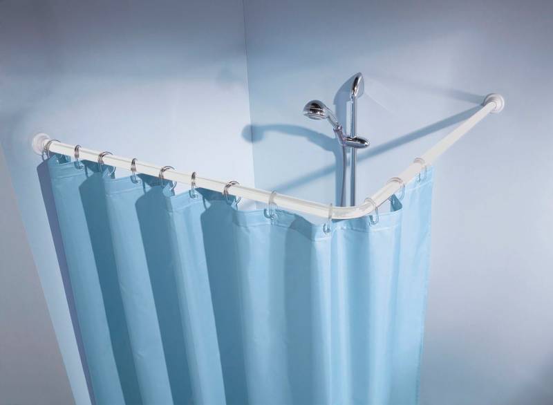 Kleine Wolke Winkelstange Duschvorhangstange, Ø 25 mm, kürzbar, mit Bohren, Aluminium, Kunststoff, für Duschvorhänge, Länge 90 cm von Kleine Wolke