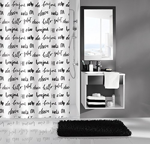 Kleine Wolke Textilgesellschaft Duschvorhang, Kunstfaser, Weiß Schwarz, 200 x 180 cm, Weiß, Schwarz, 200x180 cm von Kleine Wolke
