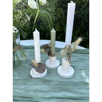 3Er Set Schlichte Stabkerzenhalter Kerzenständer Kerzenhalter Puristisch Rund Handarbeit Raysin Gegossen Deko Geschenk Geburtstag 3, 6, 8 cm von KleineWerkstattkunst