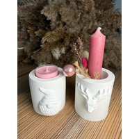 Kerzenhalter Teelichthalter in 3D-Optik Mit Wichtel Oder Hirschkopf Advent Raysin Gegossen Handarbeit von KleineWerkstattkunst