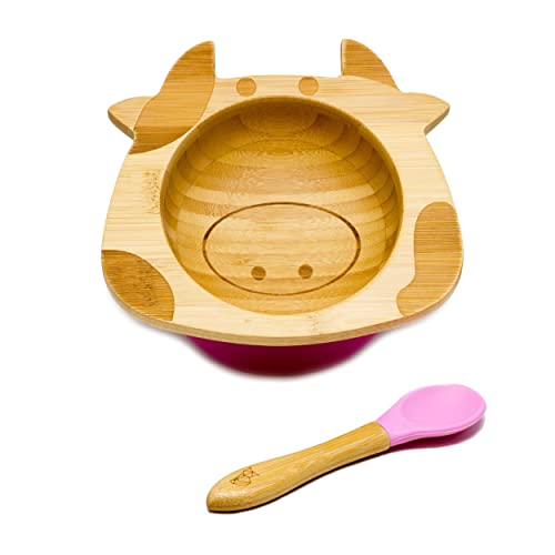 Kleiner Fuchs Bambus Baby Schüssel mit Saugnapf, Schüssel mit rutschfestem Saugnapf inkl. passendem Baby Löffel, hochwertiges Baby Geschirr Set mit Saugnapf inkl. Geschenkbox - Design Kuh Kleiner Fuchs Bambus Baby Schüssel mit Saugnapf, Schüssel mit rutschfestem Saugnapf inkl. passendem Baby Löffel, hochwertiges Baby Geschirr Set mit Saugnapf inkl. Geschenkbox - Design Kuh von Kleiner Fuchs