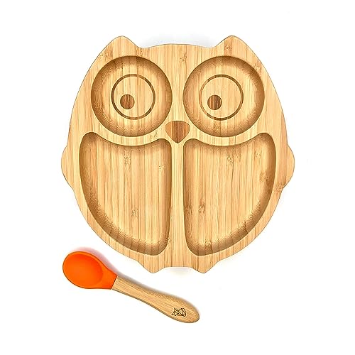 Kleiner Fuchs Hochwertiges Bambus Teller mit Saugnapf, Rutschfestem Saugnapf mit passendem Baby Löffel Macht Mahlzeiten Spaß, Bambus Geschirr Set mit Geschenkbox - Essenlernen mit Eule Design Kleiner Fuchs Hochwertiges Bambus Teller mit Saugnapf, Rutschfestem Saugnapf mit passendem Baby Löffel Macht Mahlzeiten Spaß, Bambus Geschirr Set mit Geschenkbox - Essenlernen mit Eule Design von Kleiner Fuchs